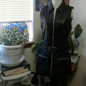 Leather Mini Biker Dress Zip Front Medium
